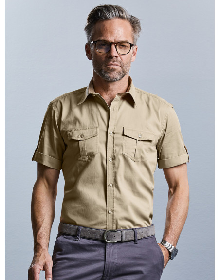 Camicia uomo manica corta arrotolata twill