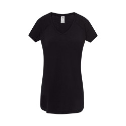T-shirt donna manica corta collo a v urban slub