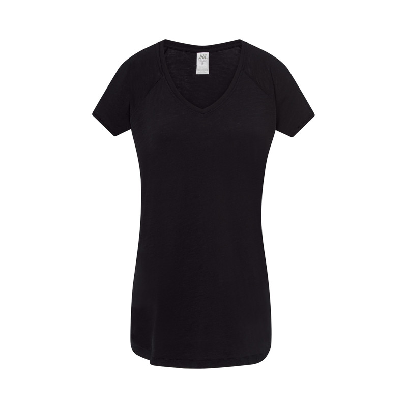 T-shirt donna manica corta collo a v urban slub