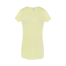 T-shirt donna manica corta collo a v urban slub