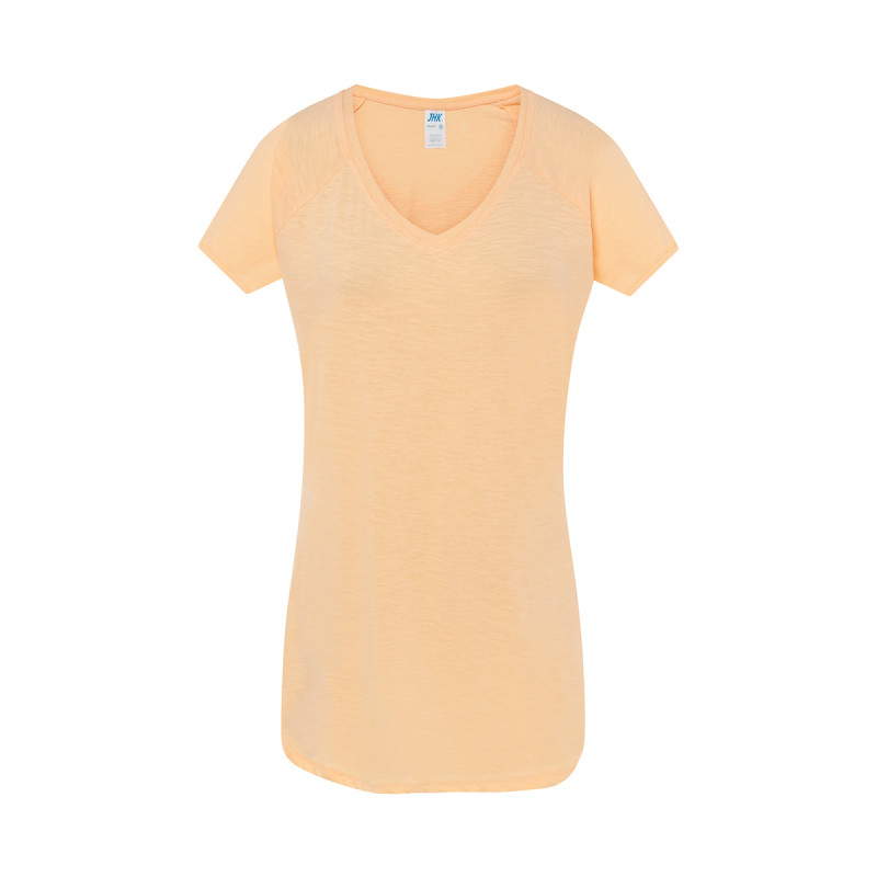T-shirt donna manica corta collo a v urban slub