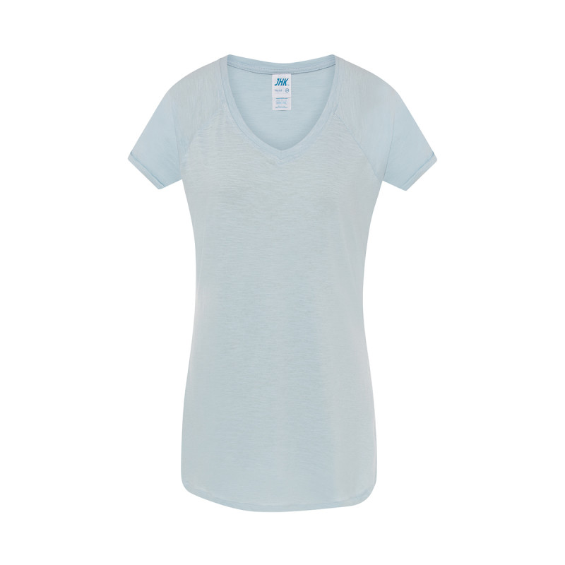 T-shirt donna manica corta collo a v urban slub