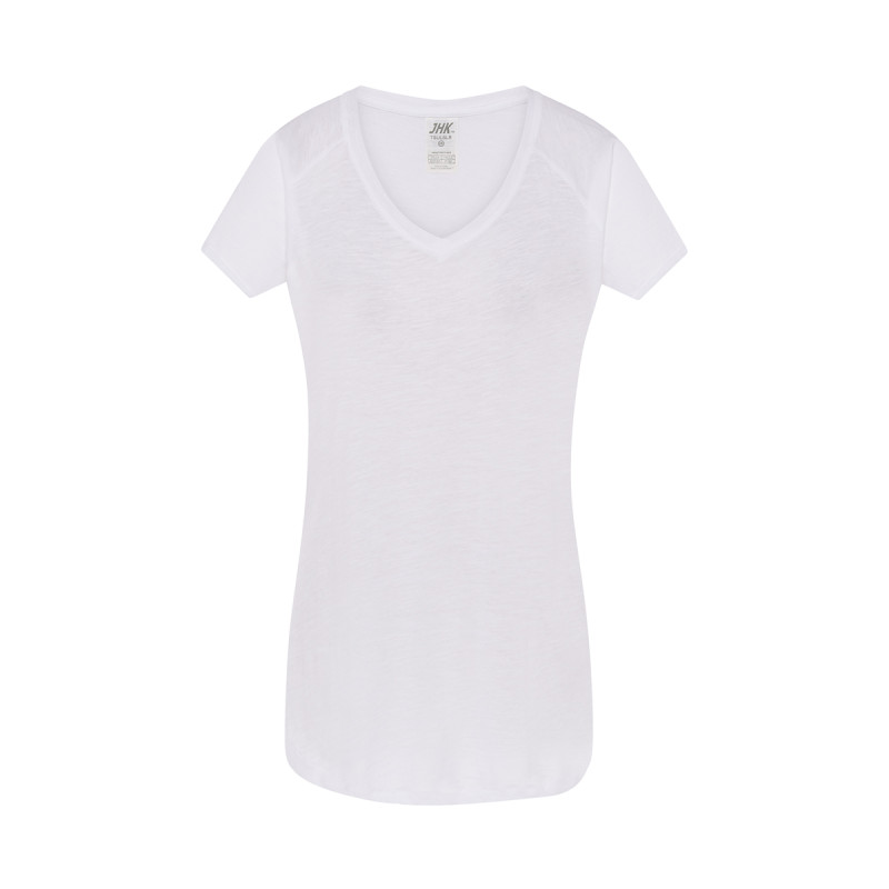 T-shirt donna manica corta collo a v urban slub